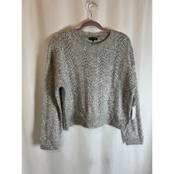 Women's 1. State Gray Sequin Long Sleeve Pullover Sweater Sz Small - Picture 1 of 8